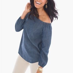 Chicos Off the Shoulder Denim Top Size 2 ( 12)